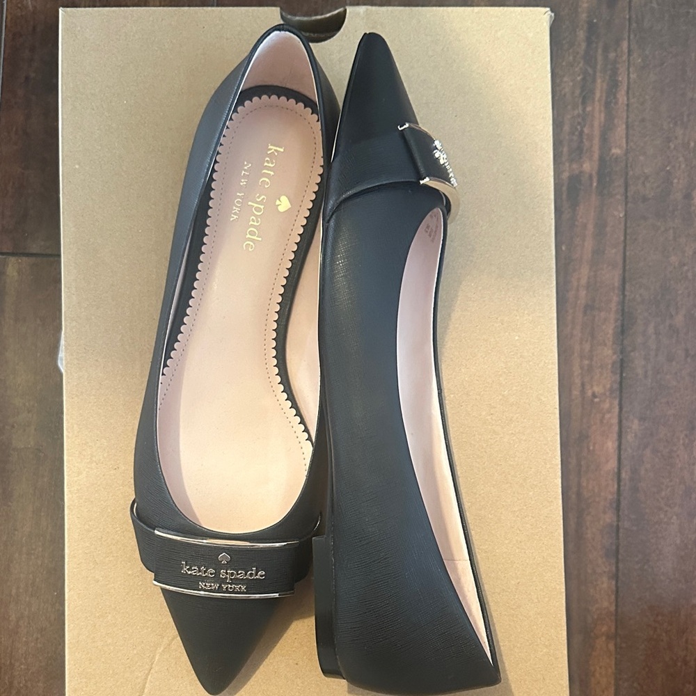 kate spade Black Pointed Toe Loafers with Logo Strap-NWOT